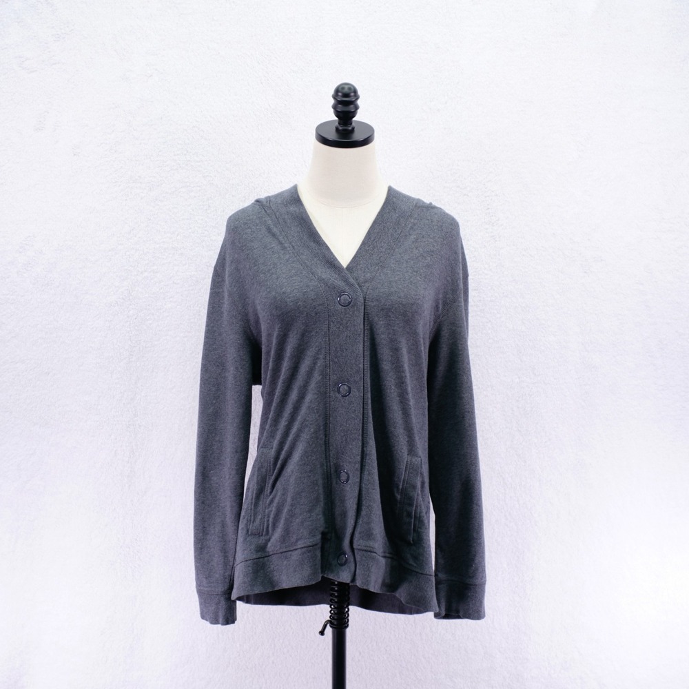 White Stag -Large 12/14 - Gray Cardigan Sweater Button Up V‎ Neck Hooded Cotton